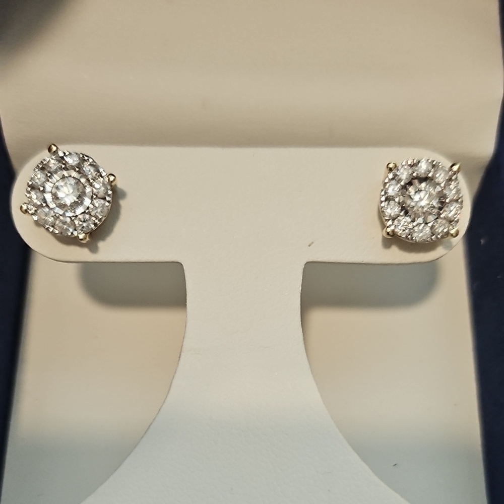 14k Gold 1 Carats ( .50 Each)invisible Cluster Stud Diamond Earrings